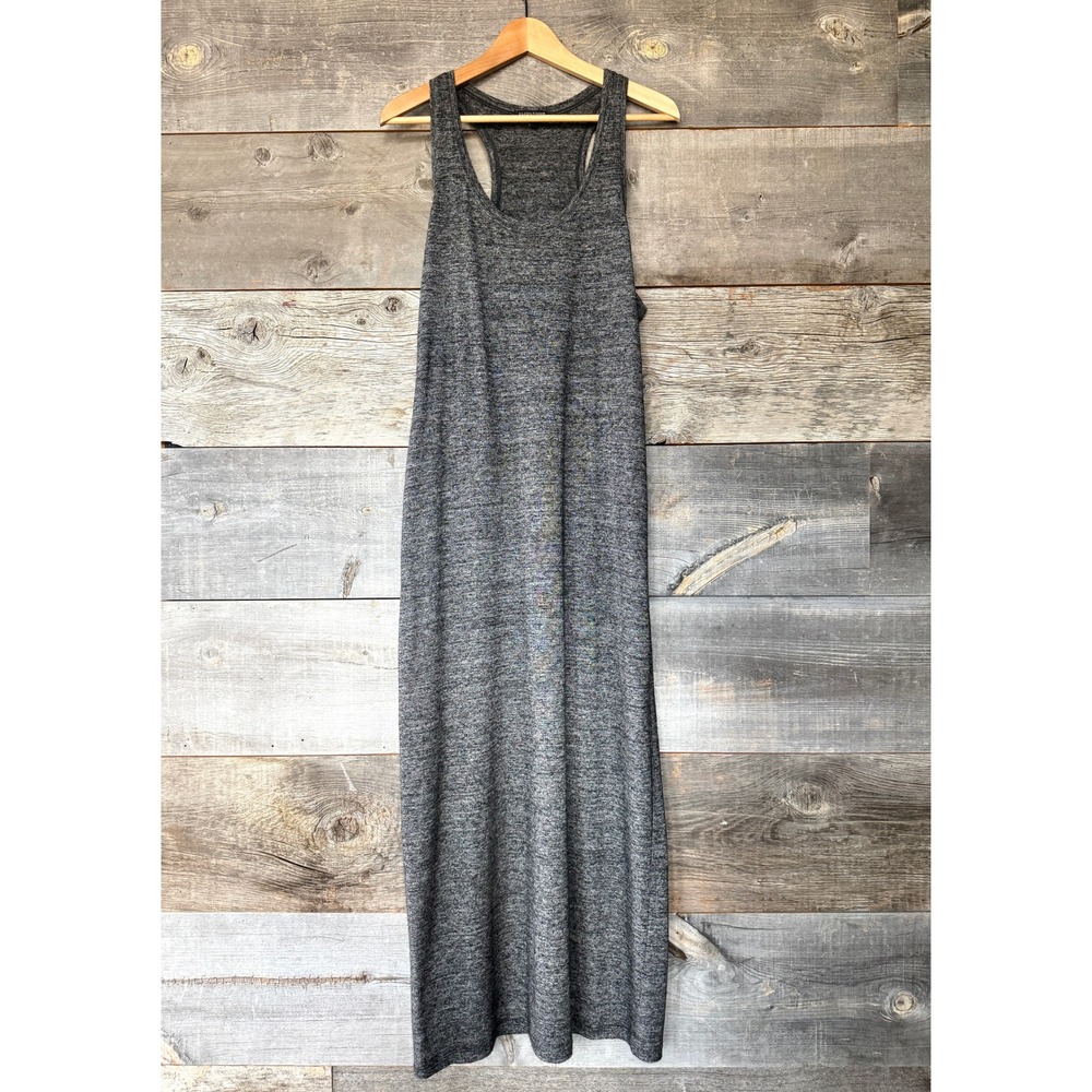 Eileen Fisher Marled Knit Racerback Tank Maxi Dress L‎ Gray Viscose Wool Slim